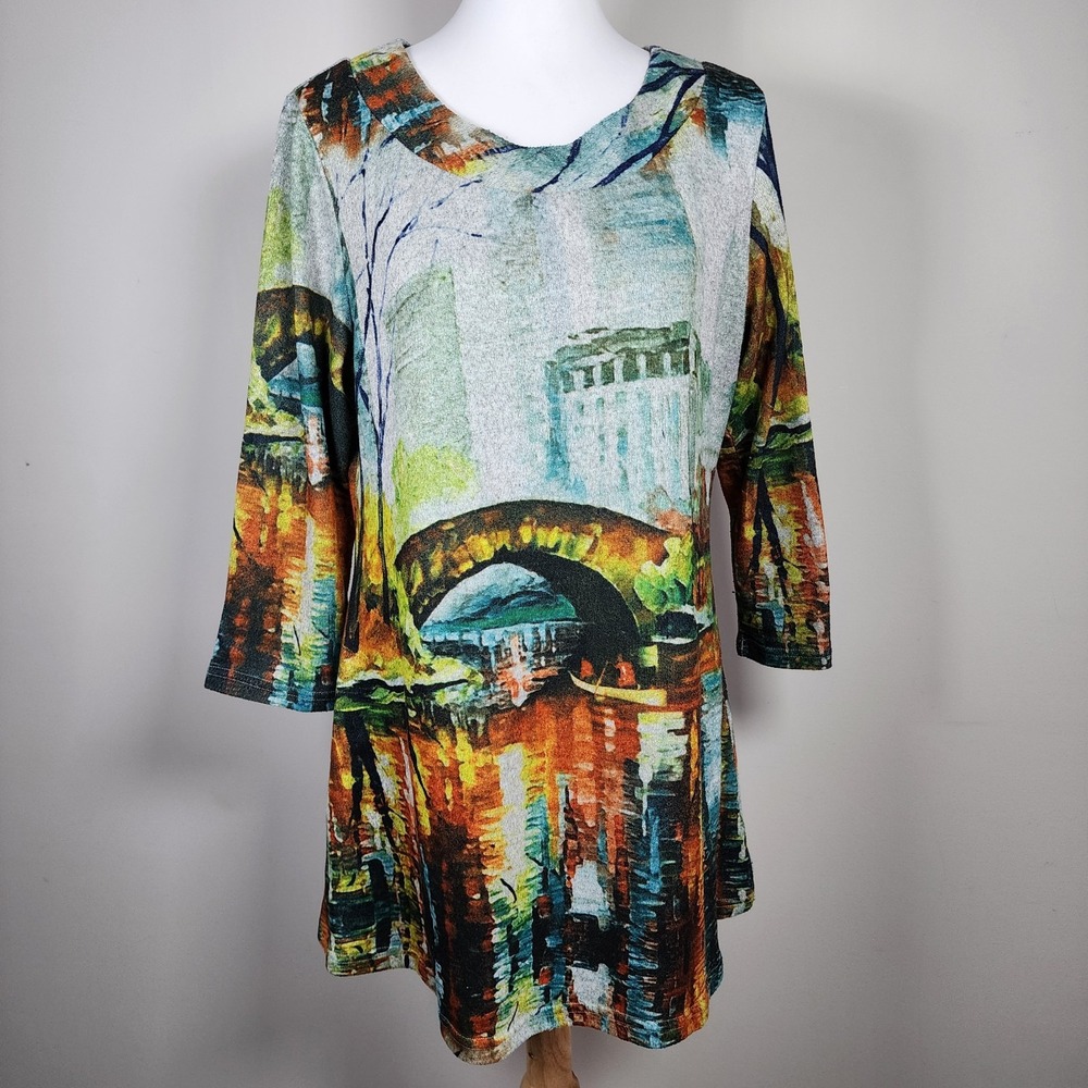 Papillion Dress Womens Large Art To Wear Monet Style Tunic Lagenlook Knit Mini